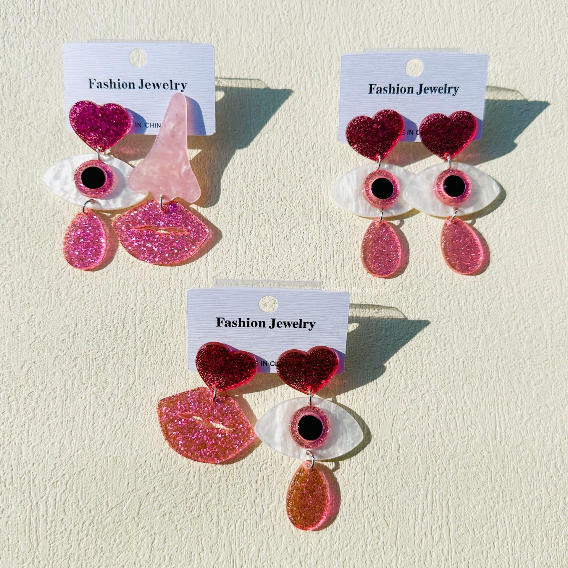 9g Weight Iron Ear Needle Material 1 Pair Cute Funny Mouth Eye Arylic Drop Earrings