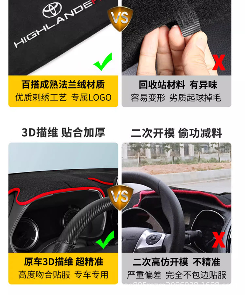 Suitable for 24 Highlander Instrument Panel Light-Proof Mats, Crown Land-Mounted Center Console Sun Protection Mats, Interior Decoration Modifications