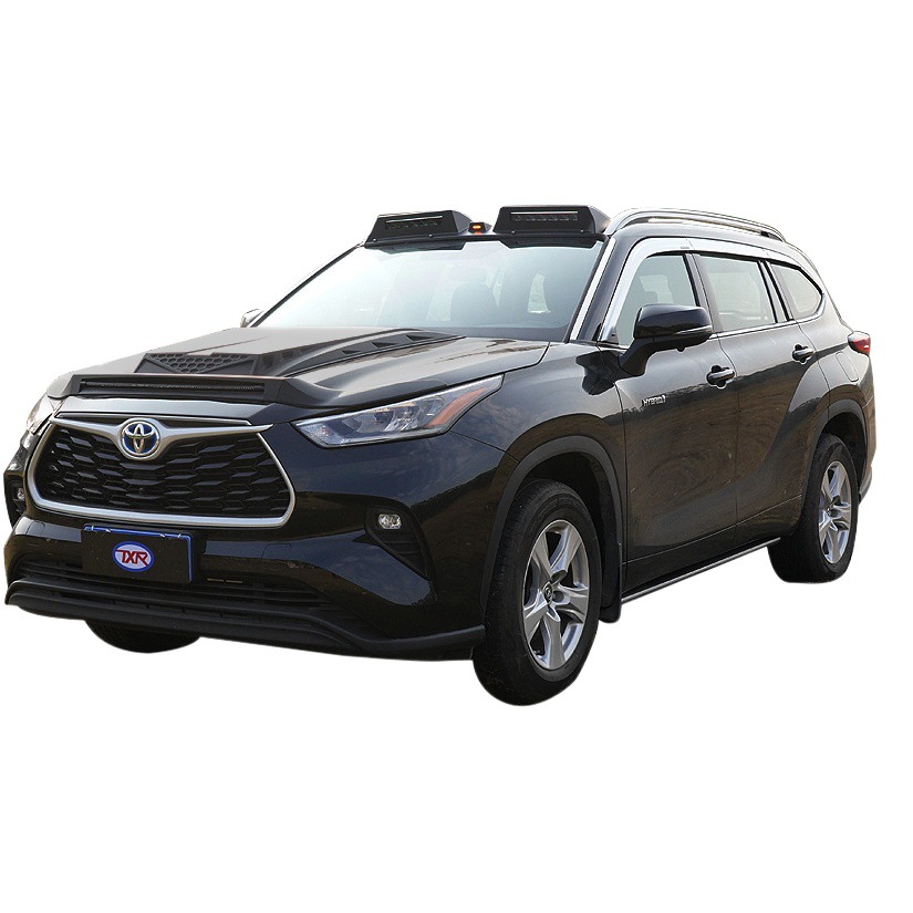 Adecuado para Toyota Highlander con modificación de protector de grava iluminado, cubierta de capó Crown Land Cruiser, pasos de rueda todoterreno, faro de techo.