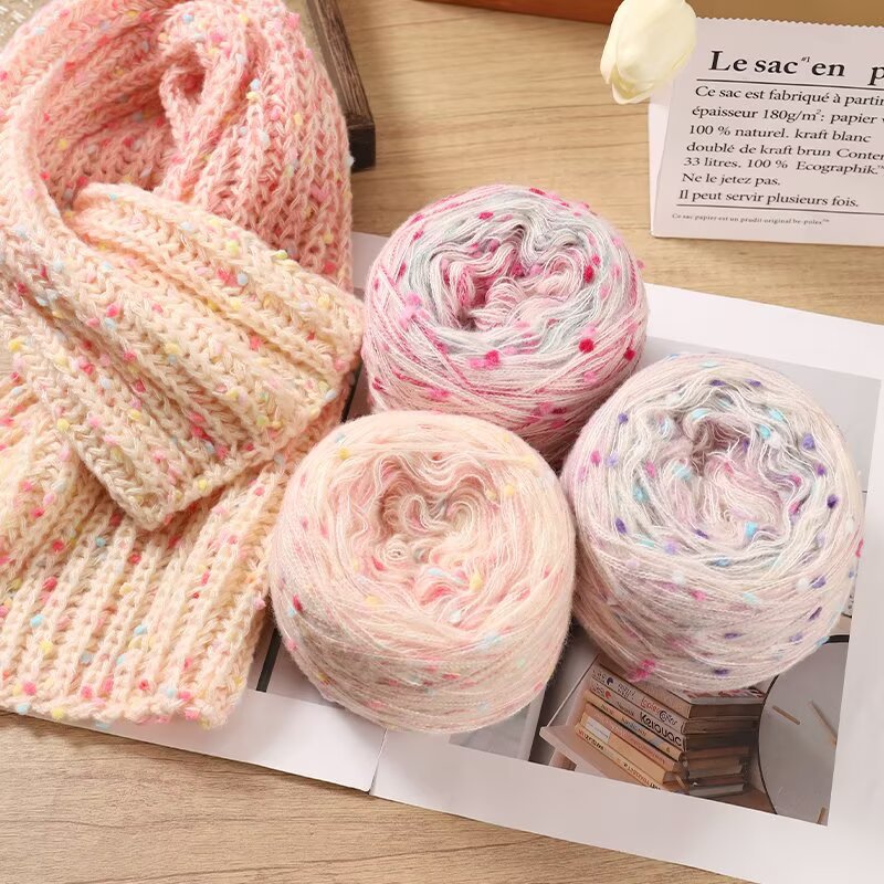 厂家批发毛线2025新款彩虹豆豆线围巾线手工diy编织彩虹糖毛线团