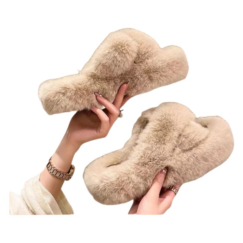 2023 Otoño e Invierno Nueva hebilla de una sola palabra forro interior forrado de lana de moda de alto sentido desgaste exterior celebridad de Internet zapatillas pelusas de mujer