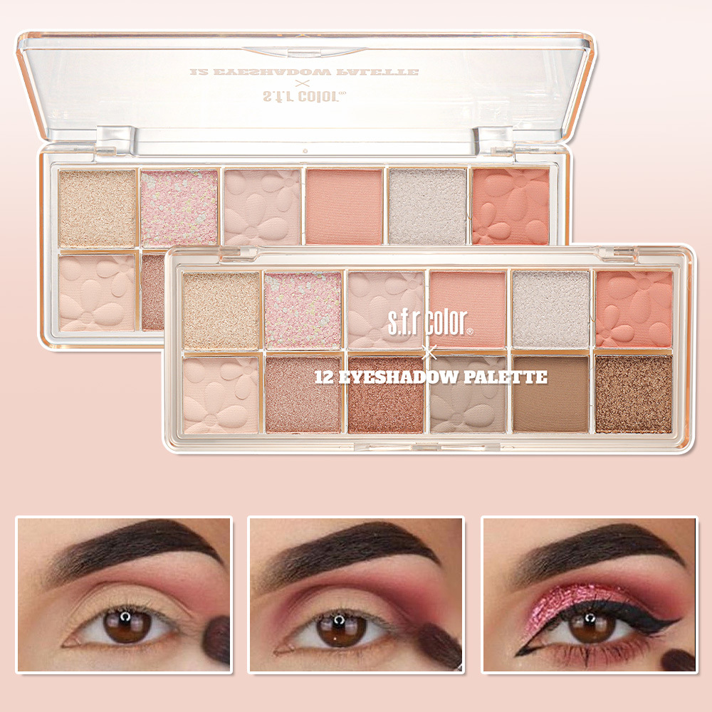 12-color eyeshadow palette, cross-border bestseller, matte and pearlescent eyeshadow, multi-color, fine powder, suitable for daily commuting, wholesale cosmetics