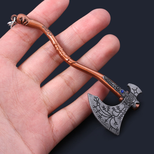 Game God of War 4 Blade of Chaos broadsword keychain Kuiye ax weapon model mask key metal pendant
