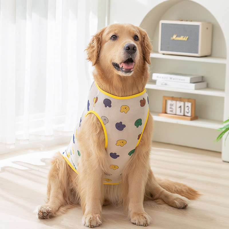 Verano delgado transpirable golden retriever gran perro chaleco perro lindo color pequeño animal estampado malla ropa de perro mascota