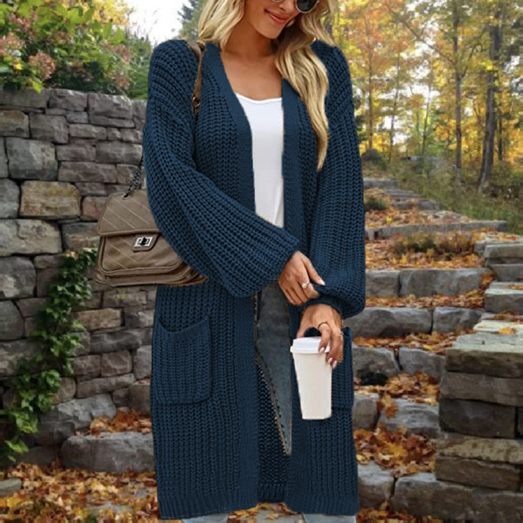 Cardigan maglione sciolto da donna con maniche a lanterna_voghion.com