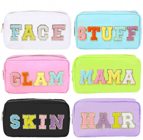 Transfronterizo amazon popular toalla bordada carta de nylon bolsa de cosméticos bolsa de almacenamiento de gran capacidad informal de las mujeres a prueba de agua