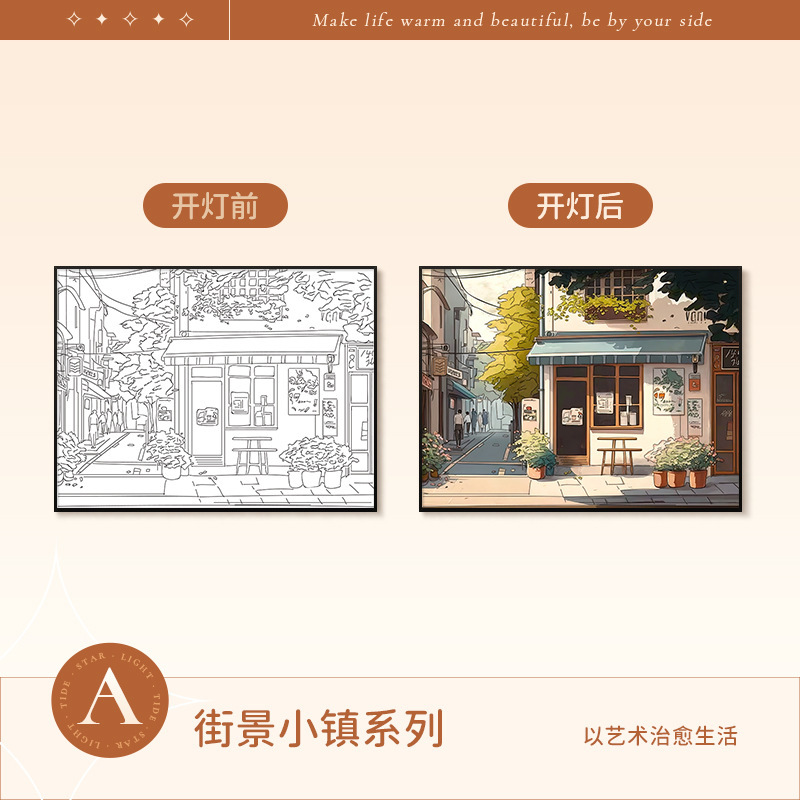 漫画の音声制御ライト絵画 玄関ホールのデスクトップ用クリエイティブ装飾品 アルミニウム合金額縁ライト絵画|undefined