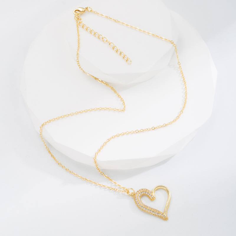 Fashion Heart Shape Copper Pendant Necklace Gold Plated Zircon Copper Necklaces