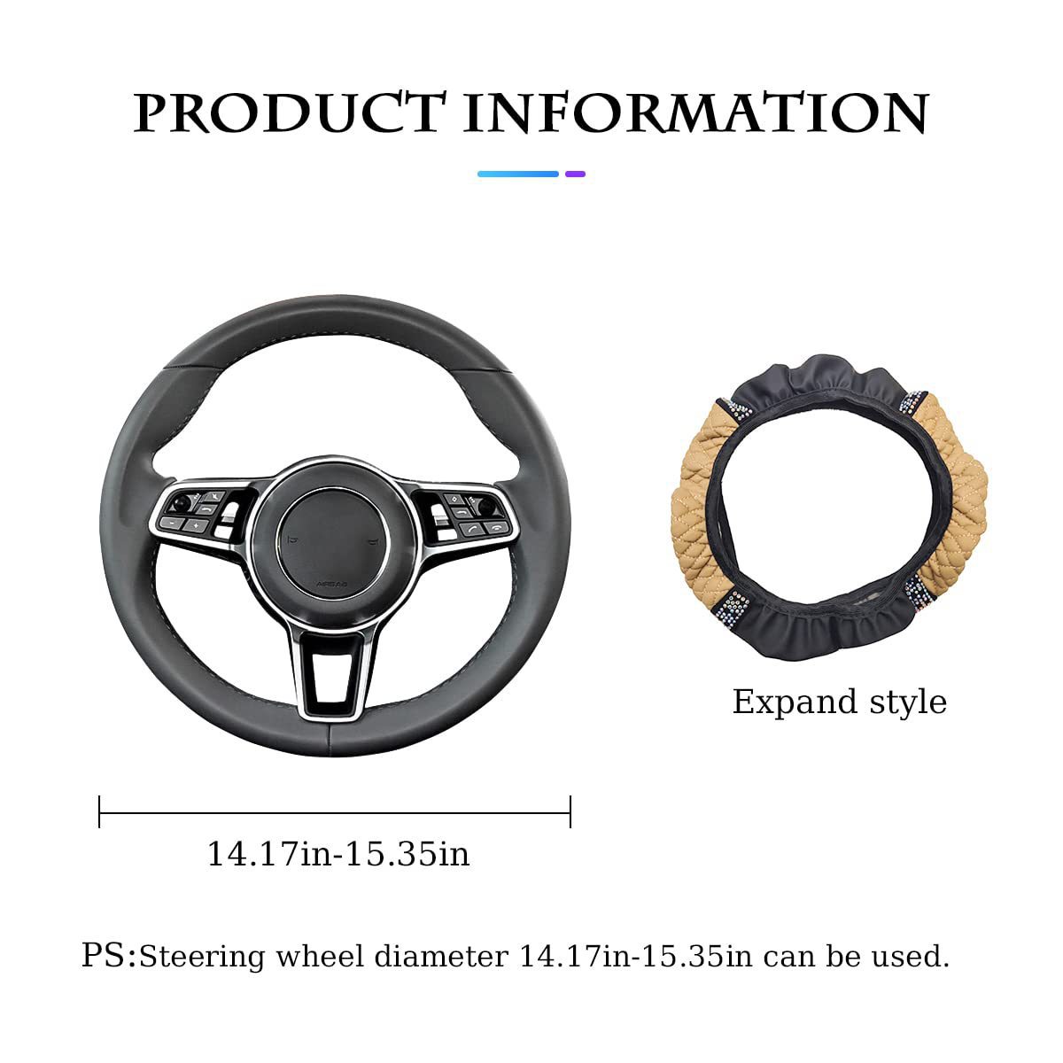 Factory Direct Sales Cross-Border Colorful Rhinestone Car Steering Wheel Cover, Leather Three-Dimensional Interior Handle Cover Without Inner Ring
