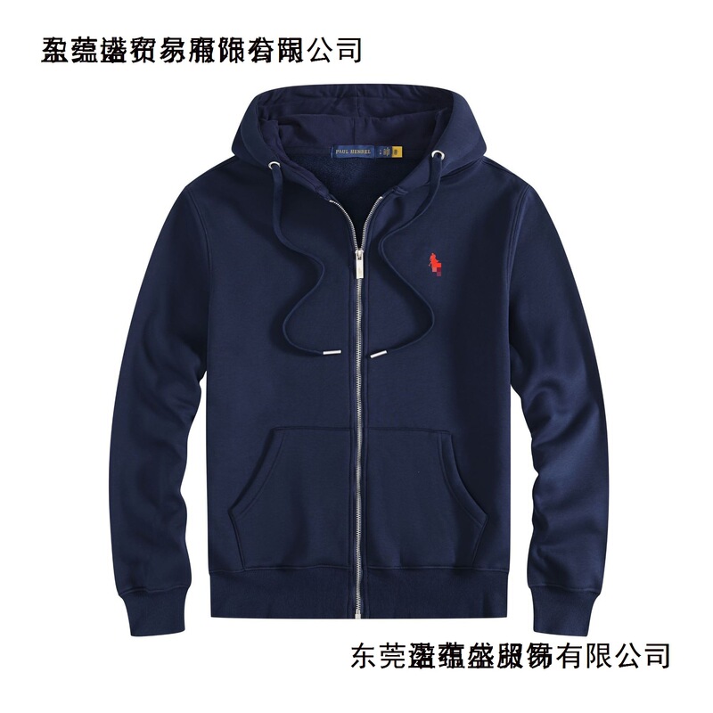 Winter New Model Original Rl Polo Logo Men's Sweatshirt Cardigan with Hood, Fleece-Lined, Thickened, Pure Cotton, Casual, Solid Color