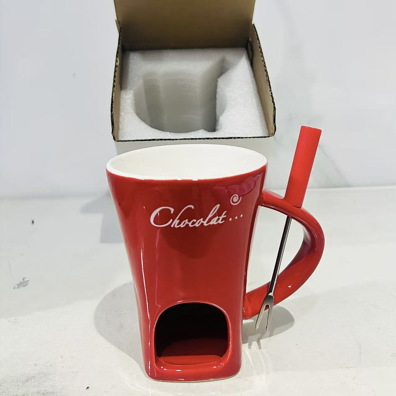 Contenedor de chocolate queso derretido dulces mantequilla hot pot mug con tenedor cerámica taza de hot pot calentada de Navidad image 11