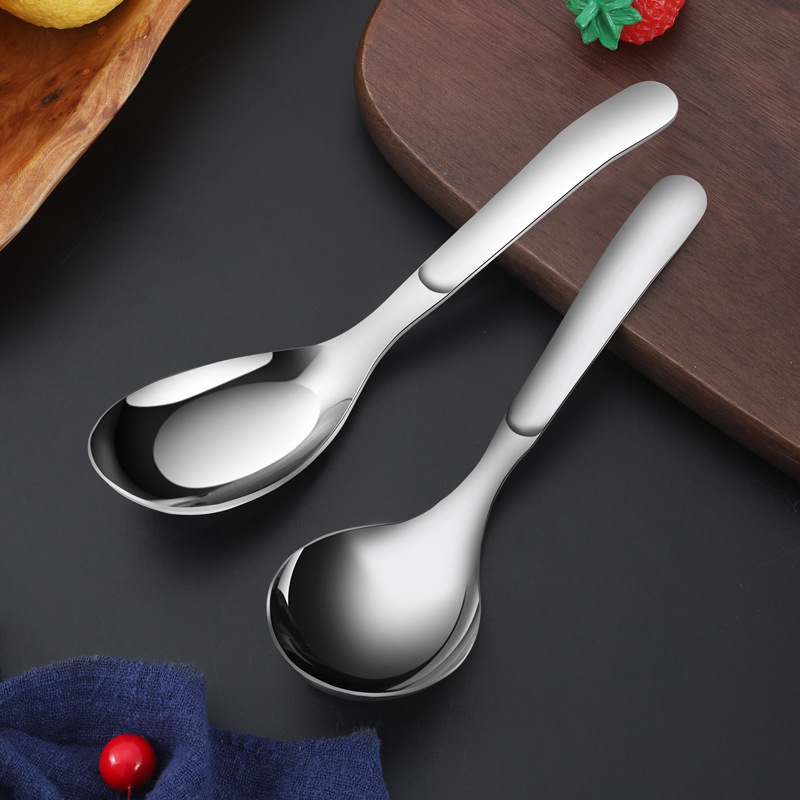 316 Stainless Steel Dinner Spoon Children's Round Head Soup Spoon Household Thickened and Deepened Soup Spoon Big Head Spoon