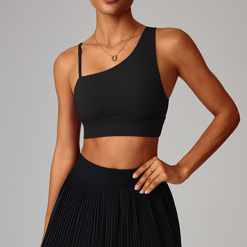Ropa interior deportiva Sujetador de yoga a prueba de golpes y anti-flacidez para mujer, con almohadilla para el pecho, hombro oblicuo, fitness, correr, baile, hermosa espalda