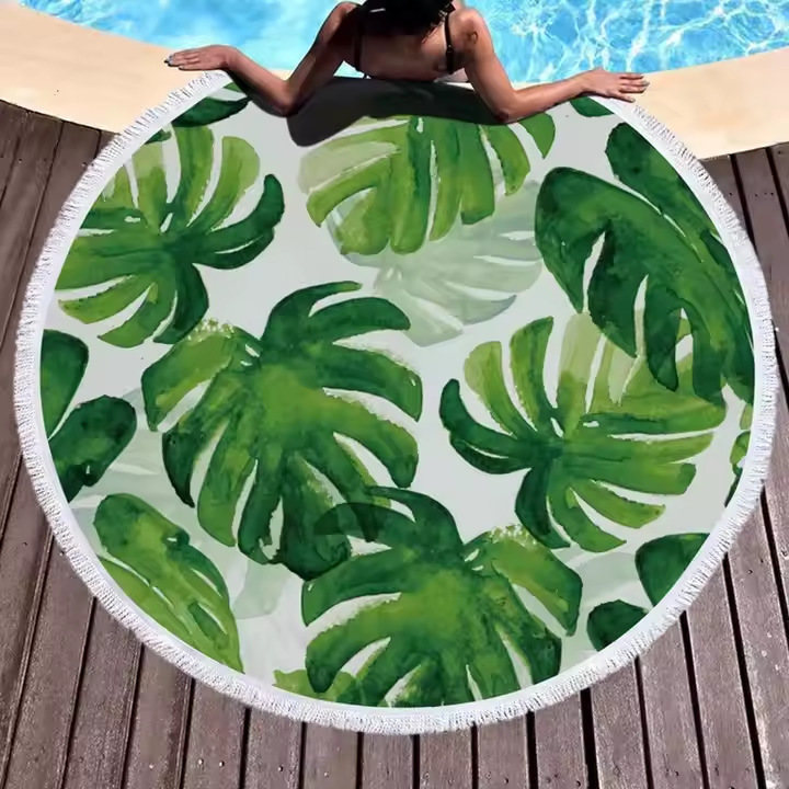 New Cross-Border Beach Towel with an Instagram-Style Design, Suitable for Seaside Vacations, Sun Protection Shawl, Double-Sided Velvet Round Tassel Beach Towel