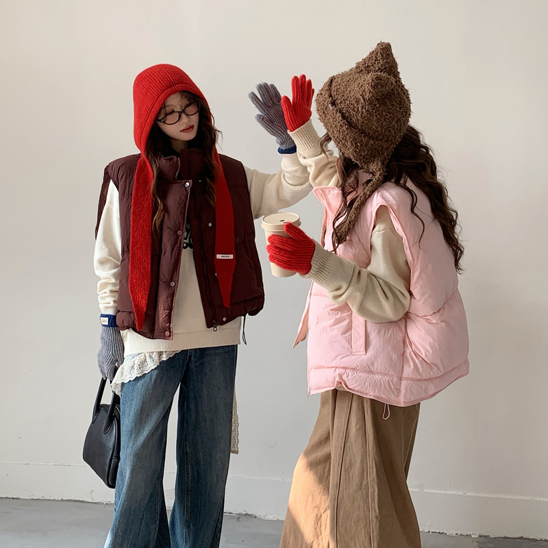 大码糖果色羽绒棉服马甲女2025年新款立领加厚宽松短款背心外套潮|undefined
