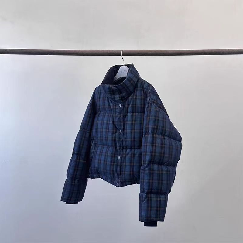ERUME 韓国東大門 2024 スタンドカラーチェック柄冬服新しい小柄な高級パンダウンジャケット|undefined