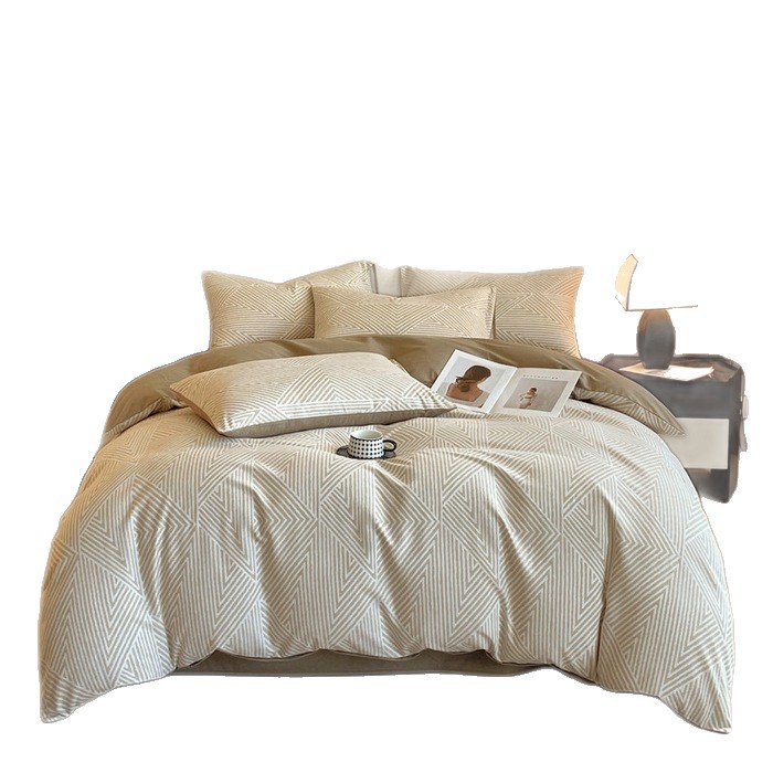 Sin impresión de viento engrosado en algodón bruto algodón molido cama de cuatro piezas cubierta sábanas de otoño y invierno cama de estilo de dormitorio de tres piezas