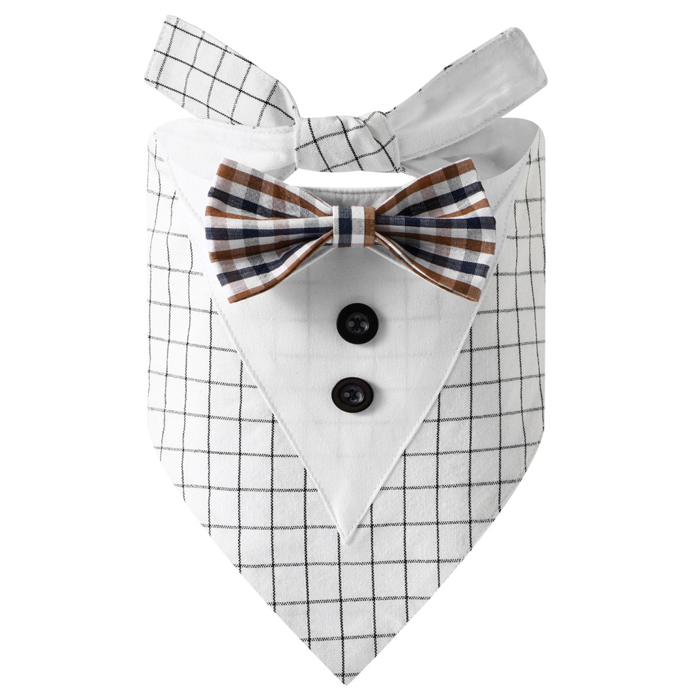 Transfronterizo nuevo traje de mascota a cuadros triángulo toalla guapo mascota saliva toalla mascota boda triángulo toalla perro bufanda