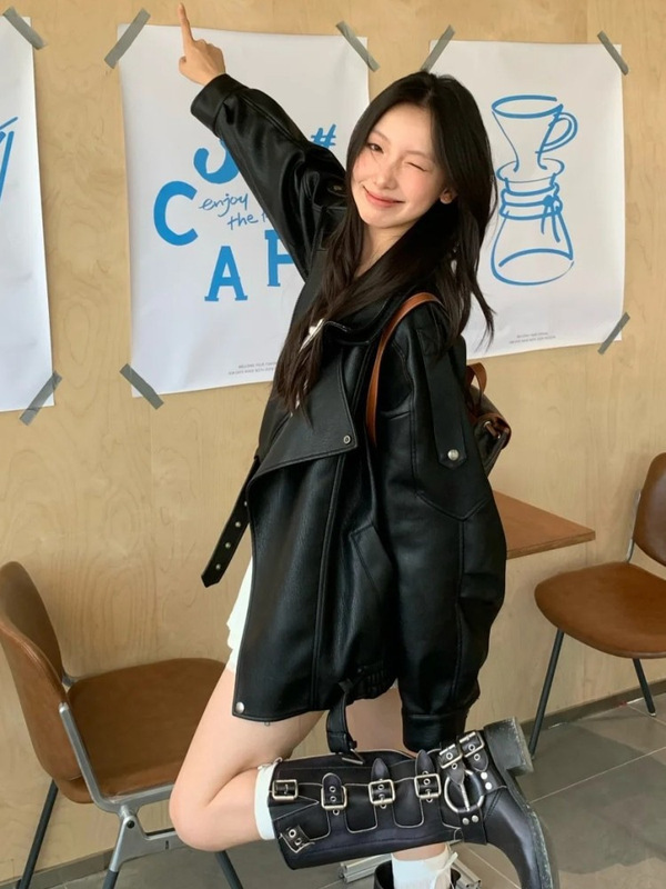 皮衣外套女酷飒风小个子2025超火外套皮衣春季今年流行皮衣感黑色|undefined