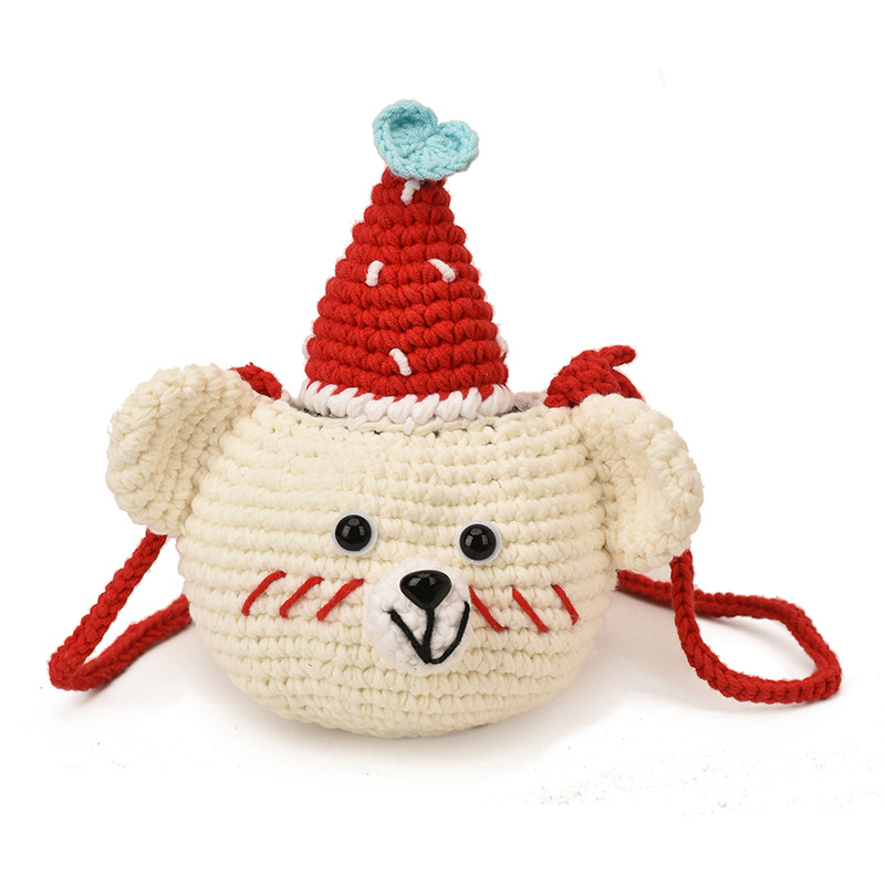 Bolsa de accesorios para niños tejidos de lana hechos a mano adorable oso pequeño bolso de cambio de bebé otoño y invierno nuevo mini mochila