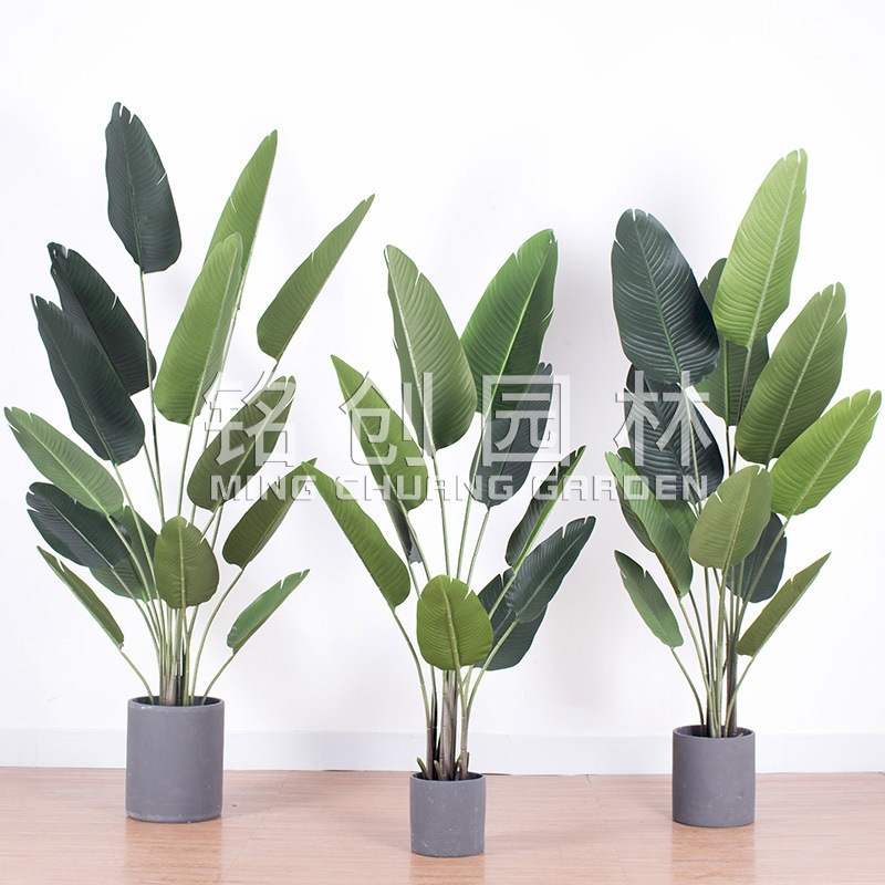 Fábrica de árboles artificiales Venta caliente decoración de plátano artificial planta verde artificial en maceta comercial decoración suave árbol artificial