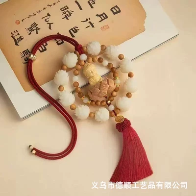 Car Interior Decoration, Lotus Rearview — Car hanging - red-cliff-cypress-double-ring-buddha