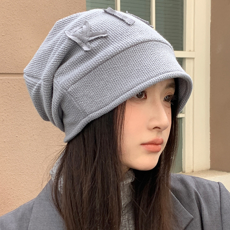 百搭立体字母堆堆帽韩系休闲防风帽子女秋冬显脸小包头帽保暖冷帽|undefined