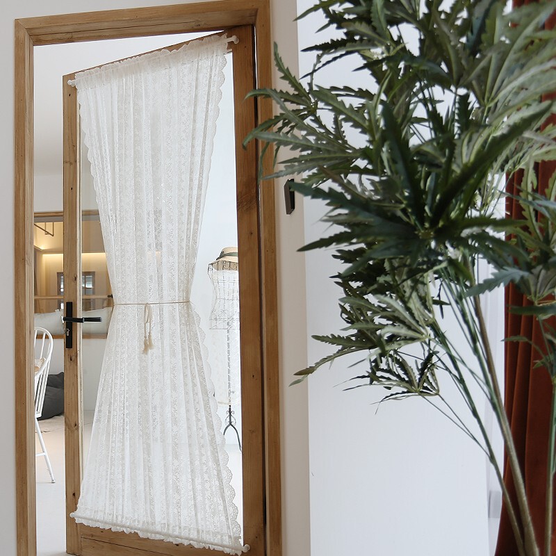 Glass privacy door curtain White Transparent stretch yarn inside open curtain lace yarn bedroom balcony door