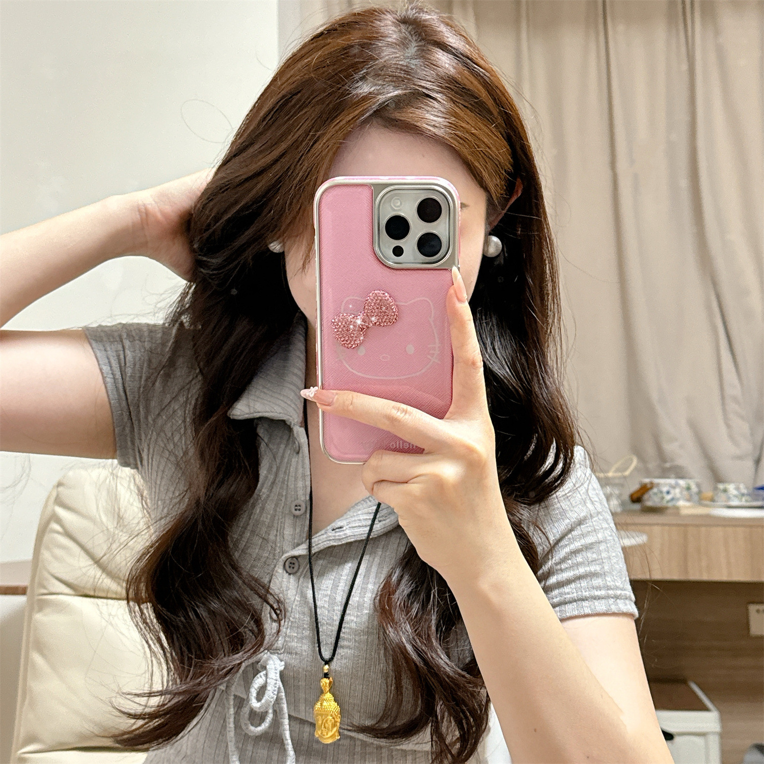 Corazón de niña japonesa y coreana arco tridimensional KT gato para Apple 15Pro funda para teléfono móvil 16PorMax nicho 14/13