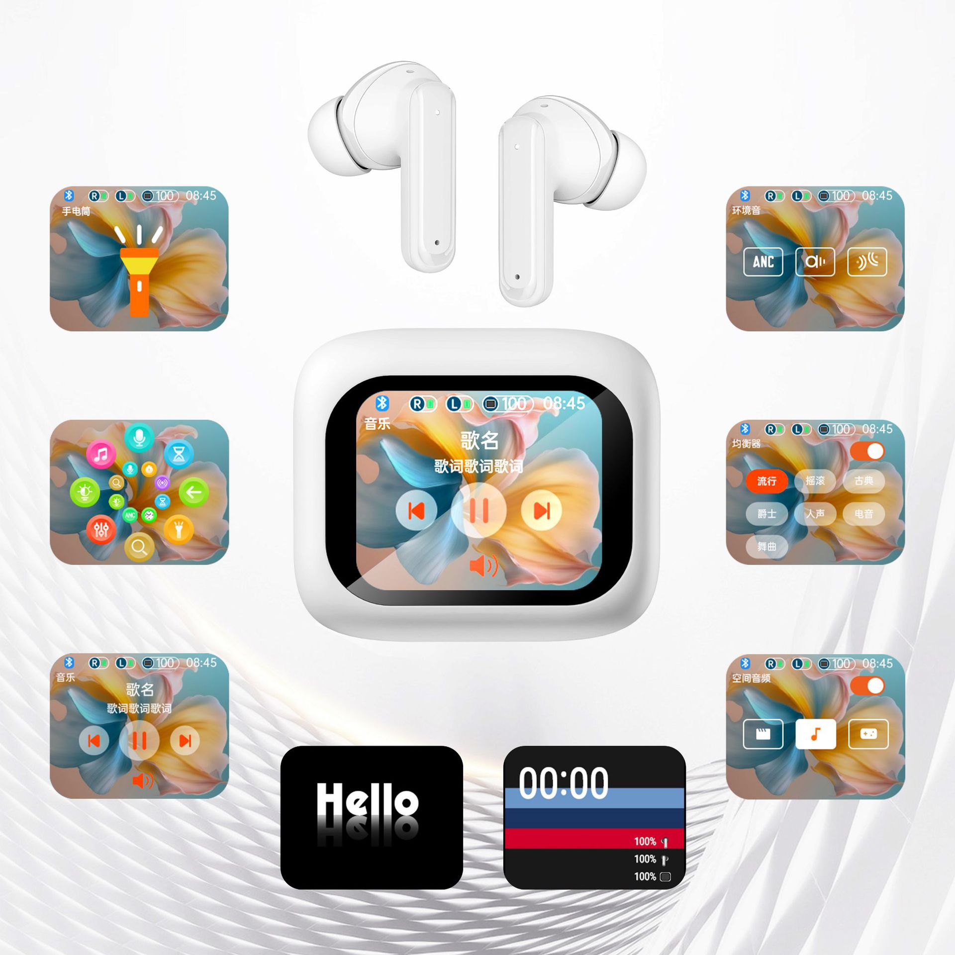 Auriculares Bluetooth con pantalla a color transfronteriza, pantalla digital, auriculares Bluetooth inalámbricos, teléfono estéreo deportivo en la oreja HD