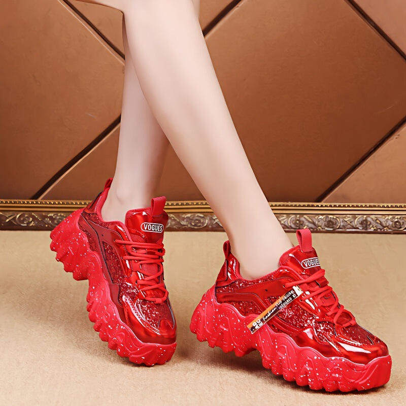 Cyber Celebrity Sequin Torre Shoes Women's Ins Fashionable Shoes 2024 New Spring All-match Thick-soled Increased Sports Shoes