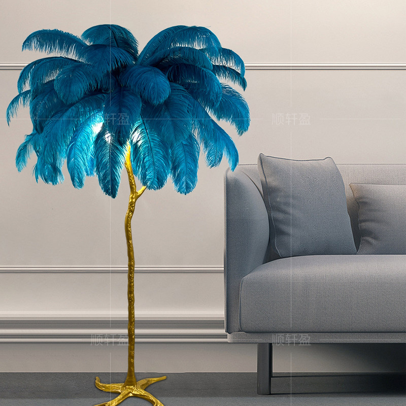 In-Stock Feather Floor Lamp for Living Room with a High-End Feel, Bedroom Bedside Ambiance Lamp, Trendy Ins-Style Nordic Decorative Table Lamp