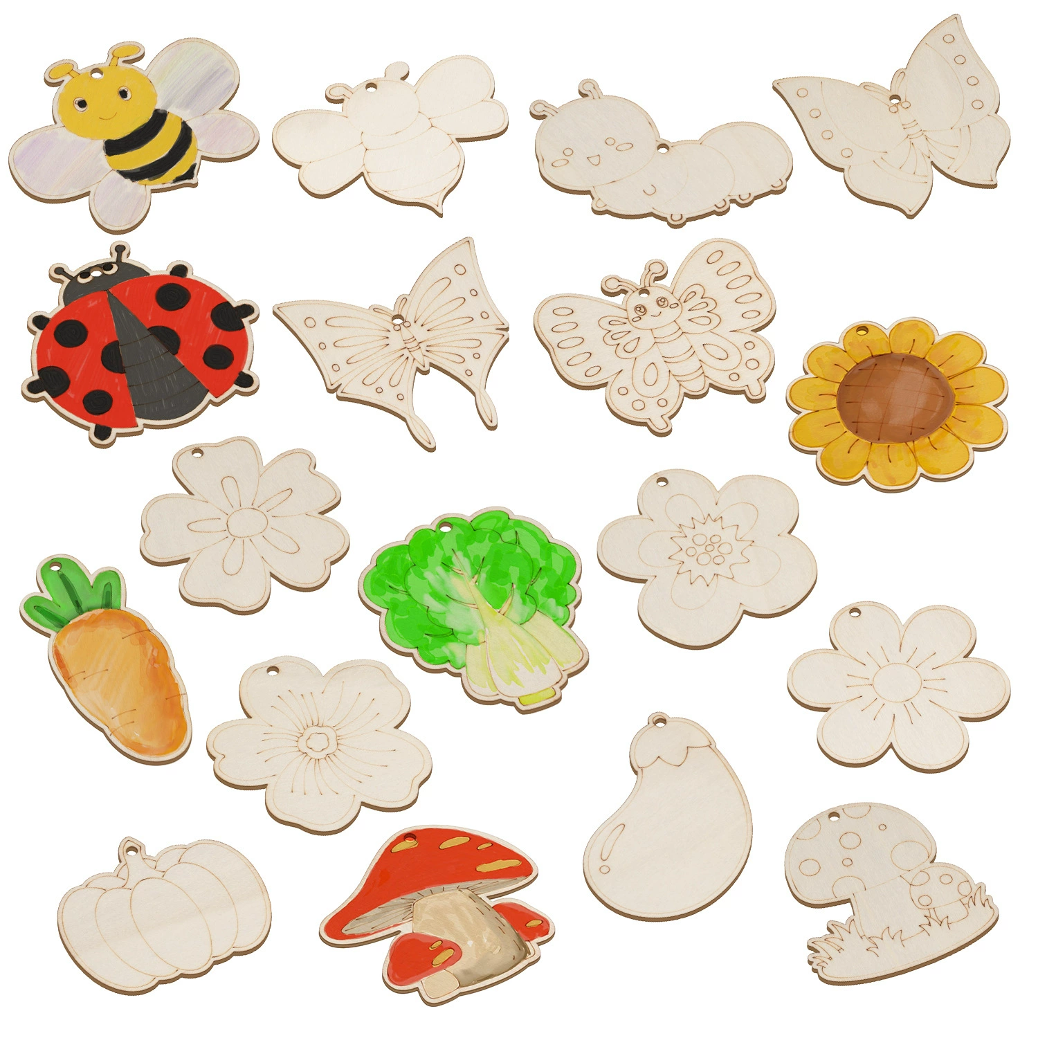 Древесные граффити деревянные щепы динозавров цветы рыбы насекомых морской подвески ручная роспись раскраски для детей DIY окрашенные материалы ручной работы