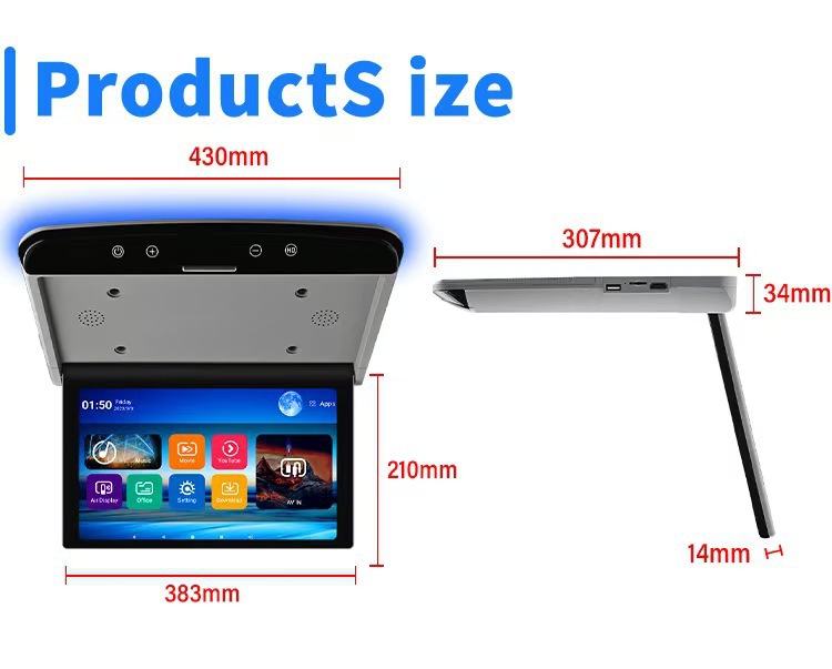 Cross-Border 15.6inch Car Ceiling-Mounted Tv Monitor Android 13 System Ips USB Car Rear Seat Entertainment