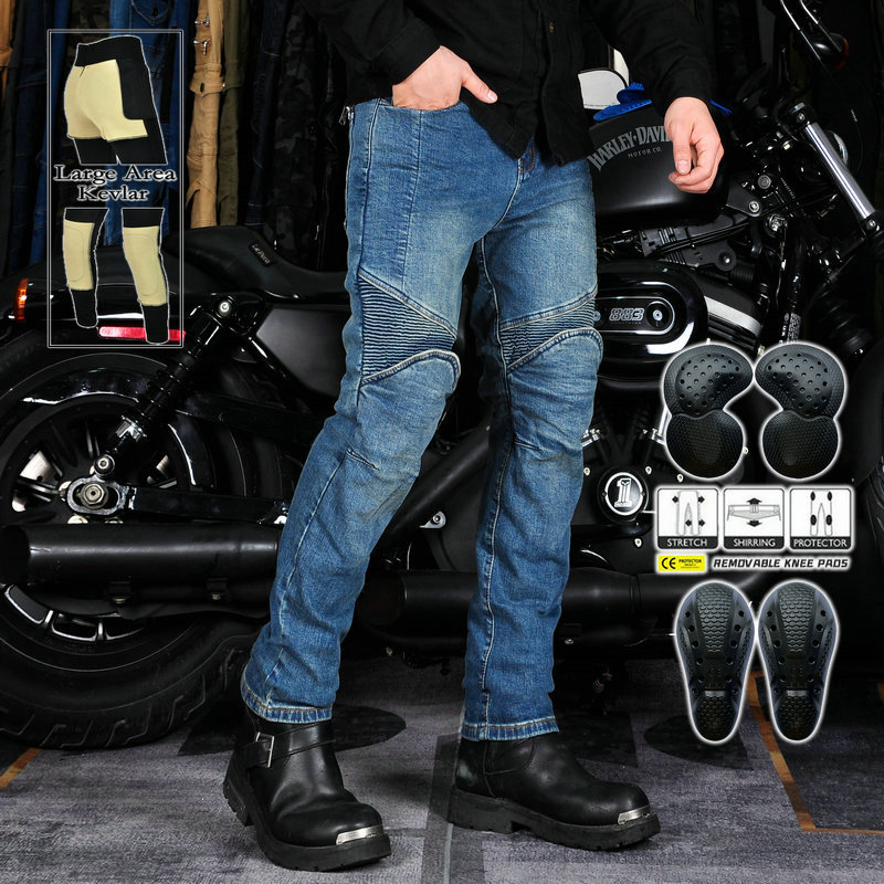 Motocicleta que monta los pantalones vaqueros de los hombres retro casual SLIM-Fit motocicleta pantalones Kevlar resistente al desgaste anti-caída Pantalones