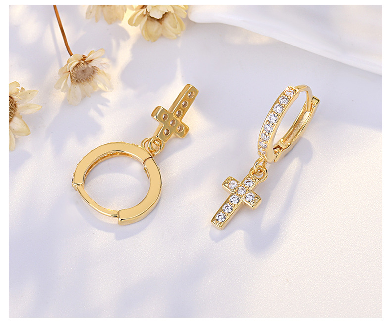 Women's Gender 1 Pair Simple Style Cross Plating Copper Zircon Drop Earrings