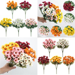 シミュレーション7頭の秋のモデルの小さい菊の偽の花の洋甘菊の花束の結婚式は装飾の道具の絹の花の完成品の卸売りを撮影します。