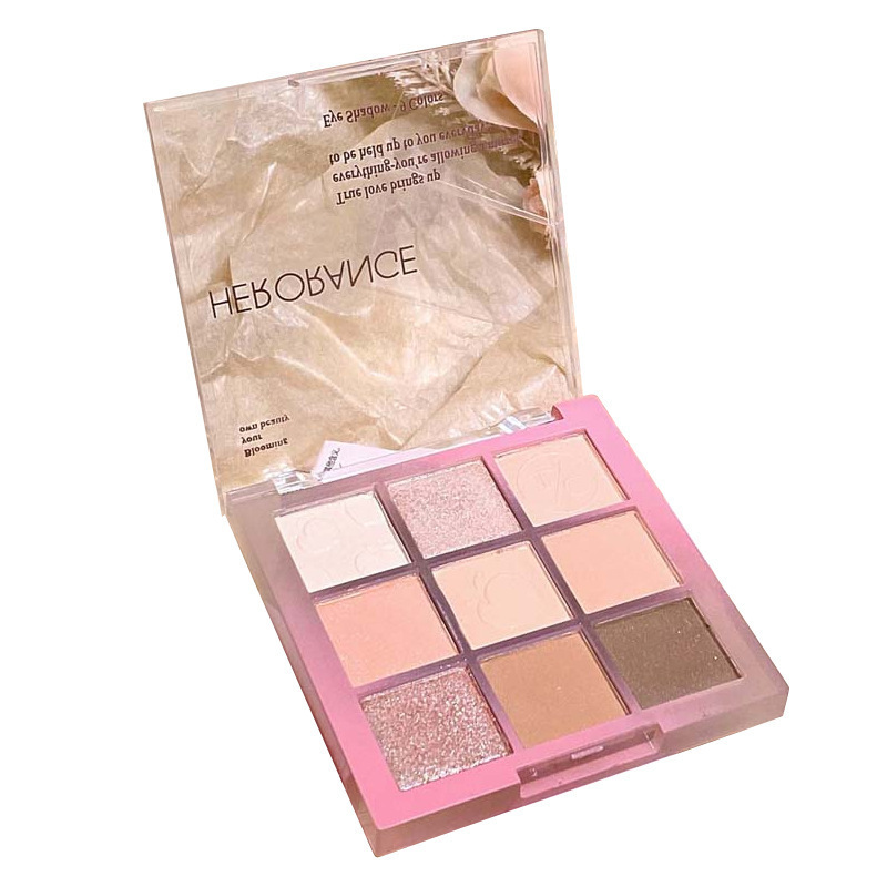 HERORANGE ~ Paleta de sombra de ojos de melocotón de nueve colores mate roto brillante Jingjing dulce rosa marrón pseudo maquillaje femenino diario
