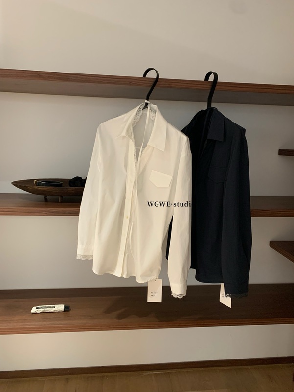 WGWE广州十三行女装2025早秋新款高级设计感蕾丝拼接长袖衬衫上衣|undefined