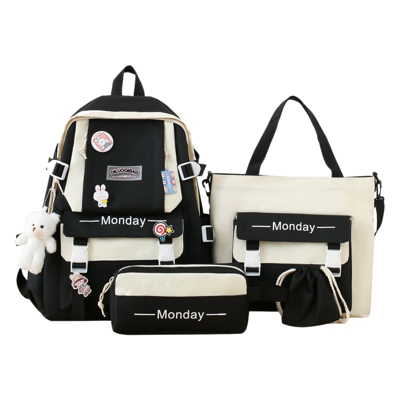 Mochila de cuatro piezas mujer Mori mochila de estudiante de escuela primaria del todo partido bolso de moda color a juego mochila de escuela secundaria de gran capacidad