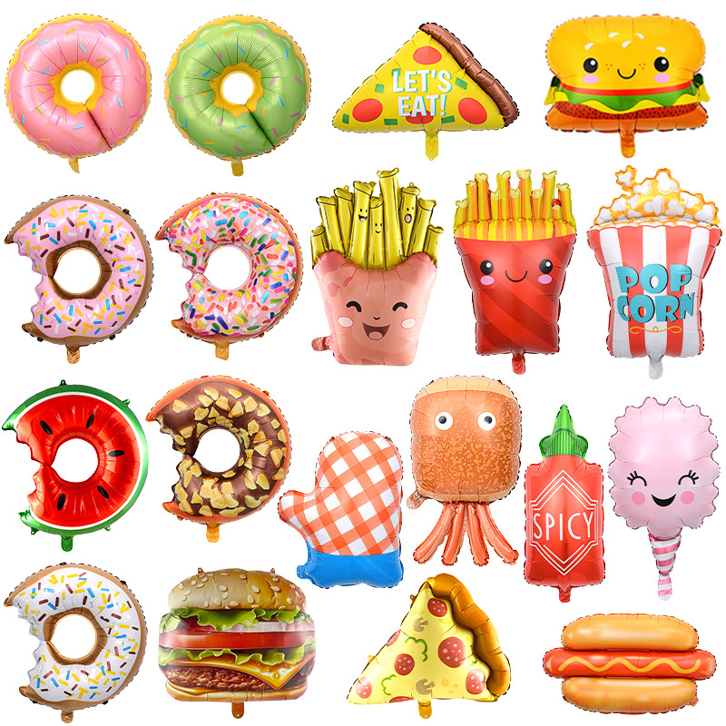Nuevos globos de aluminio con forma de donut, hamburguesa, pizza, palomitas de maíz, helado, artículos de decoración para cumpleaños infantiles, globos. image 3