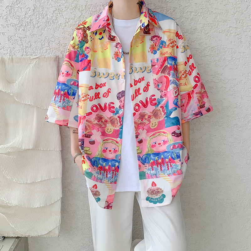 8XL-M extra large size Cuban collar flower shirt men's retro Hawaiian couple beach short sleeve shirt CS514P35