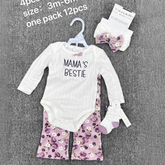 Cross-border Europe and the United States newborn jumpsuit four-piece set long sleeve bow hair band suit