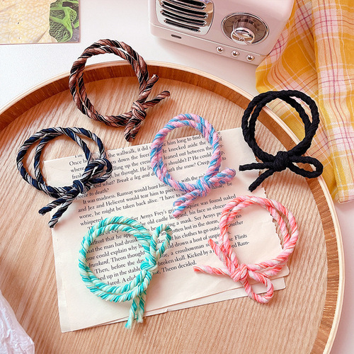 Korean fashionable color-blocked ice cream multi-layered elastic hair band mandarin duck two-color knotted headband bow hair band leather case