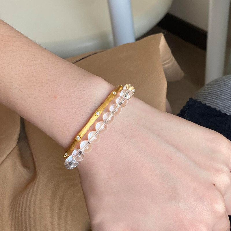 Elegant Crystal Beaded Bracelet With Hammered Pattern For Women_voghion.com