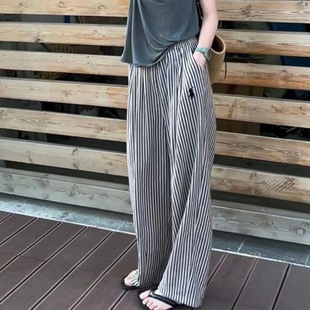 Striped thin wide-leg pants women's summer new Korean style fashionable casual straight pants high waist slimming plus size trousers