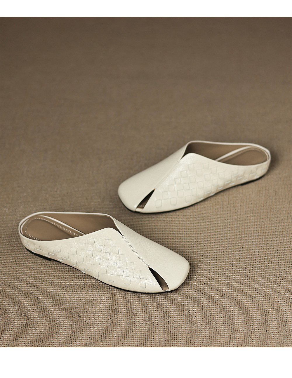 Dép sandal nữ da dê mũi kín đế xuồng bệt dệt — đen chi tiết 20