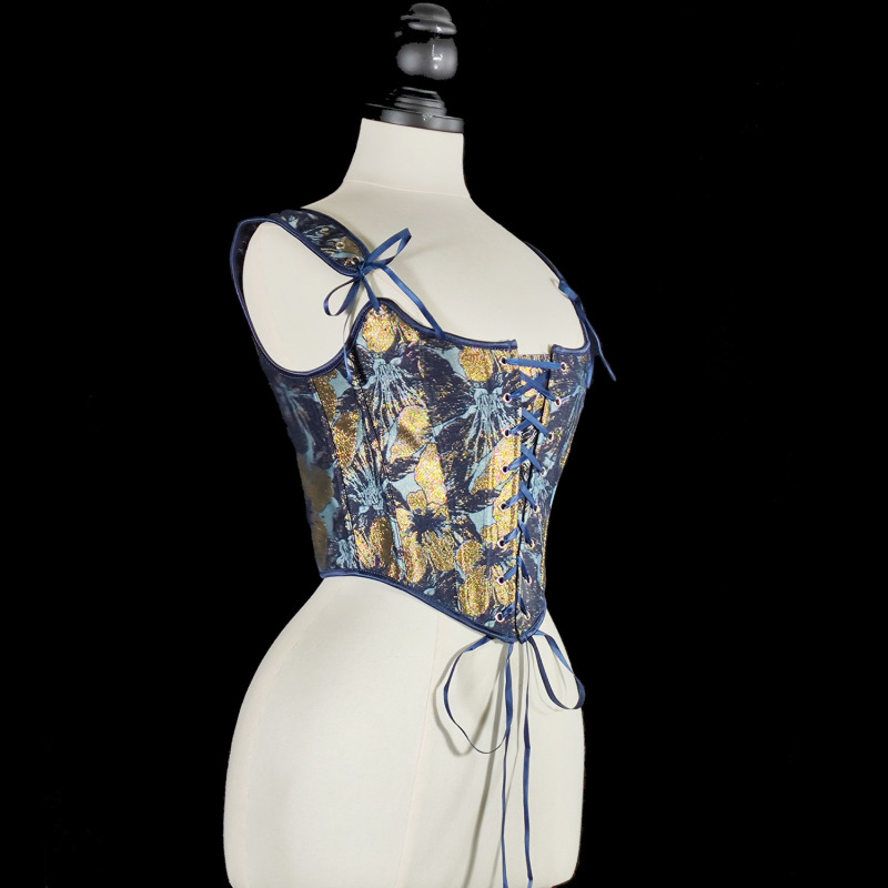 388 Spring/Summer New French Retro Strapless Court-Style Corset Front-Tie U-Neck Leaf Print Vest for Women