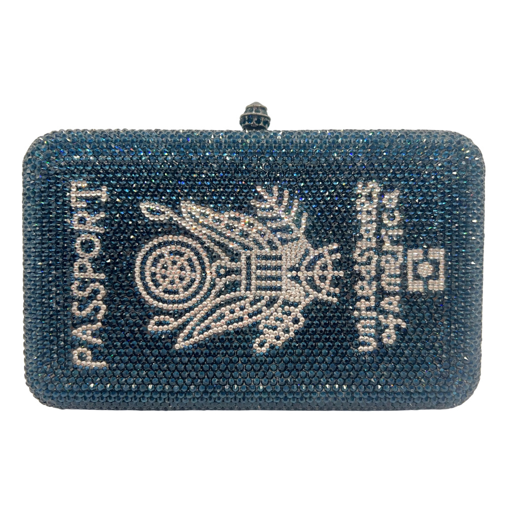 Bolsa de cristal de pasaporte transfronteriza de pasaporte de los Estados Unidos con diamantes bolsas de cena industria pesada con diamantes completos bolsas de mano duras