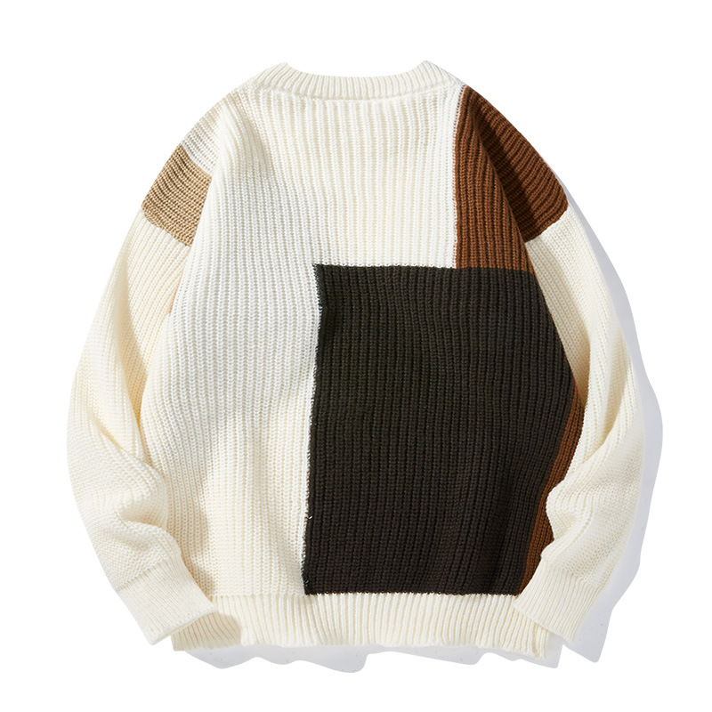 Herren-Fleecepullover mit Farbblockmuster – Warmer Winterpullover mit stilvollem Design, bequeme, lockere Passform für die Freizeit_voghion.com
